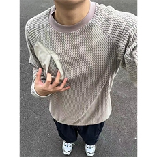 高品秋冬动态保暖绒感水波纹圆领抓绒卫衣打底衫男女A1147-P58，男装T恤，星座1505