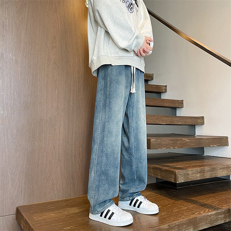 美式高街直筒牛仔裤男款阔腿微喇宽松百搭裤子潮牌KZ007P60加绒70，男装牛仔裤，电商B312