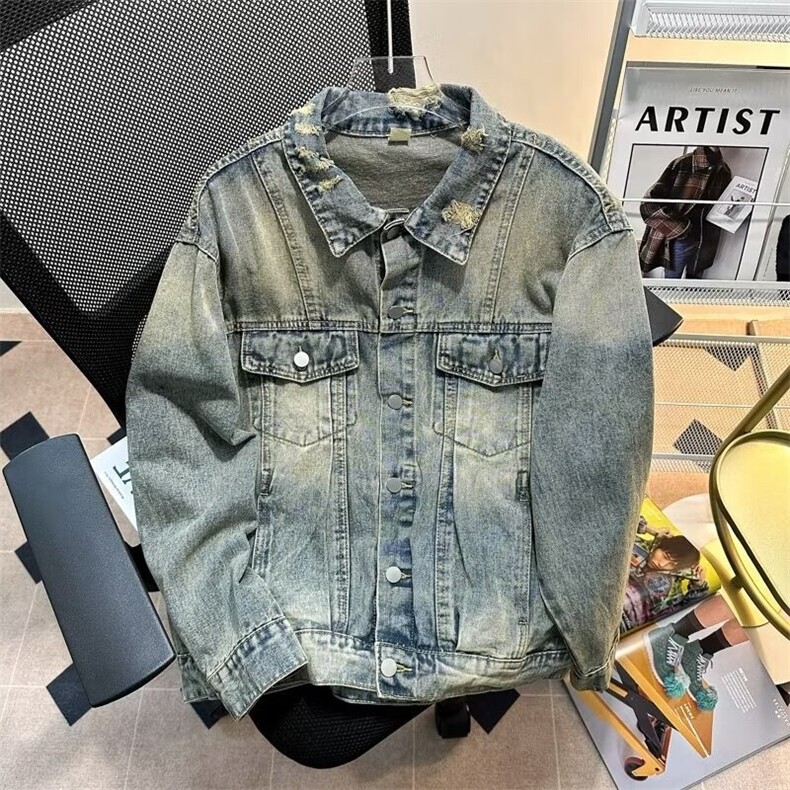 春季新款牛仔外套男女日系宽松复古做旧水洗牛仔夹克WT2481p75,男装夹克,星座1013