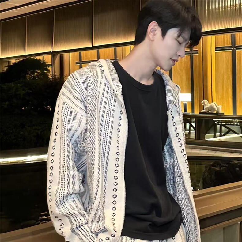 复古小众设计感双拉链针织衫毛衣男女cleanfit连帽开衫外套上衣潮图片