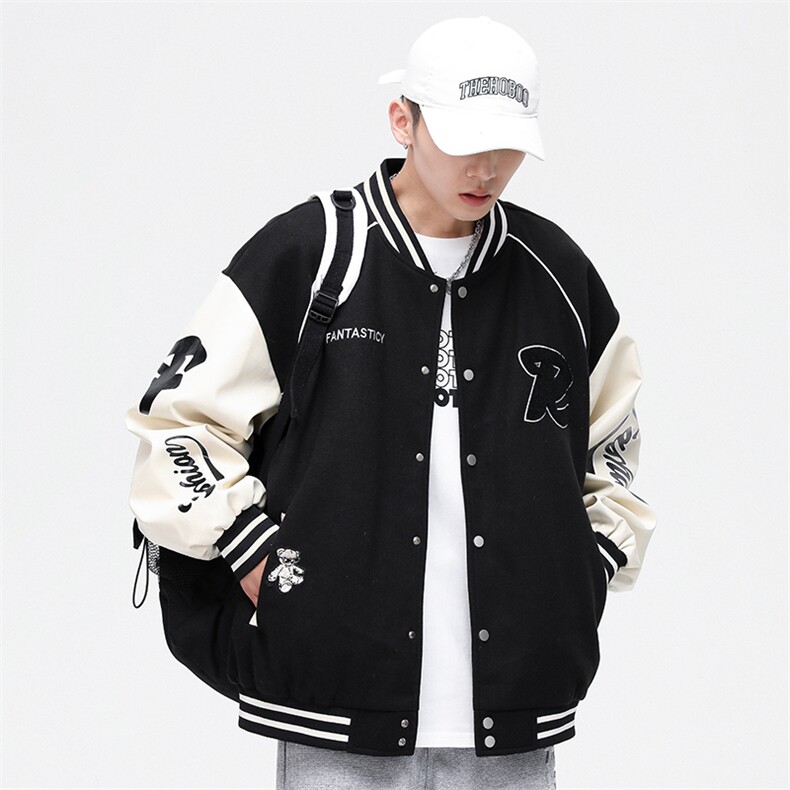 港风上衣夹克宽松落肩拼色棒球服外套JK711-P68,男装夹克,星座1204-3