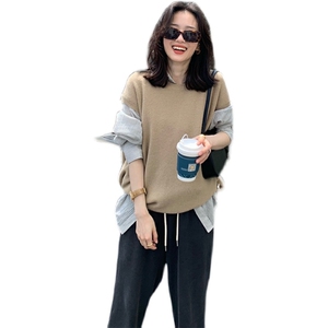 时尚百搭女士秋冬仿马甲 宽松显瘦落肩设计 简约纯色气质外套图片