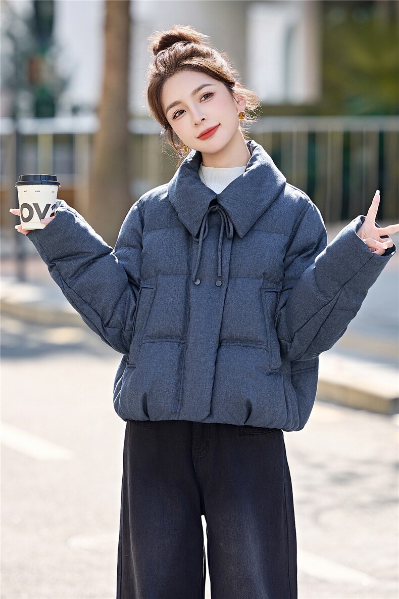 2025冬装新款简约时尚休闲翻领羽绒服,女装羽绒服,美沁