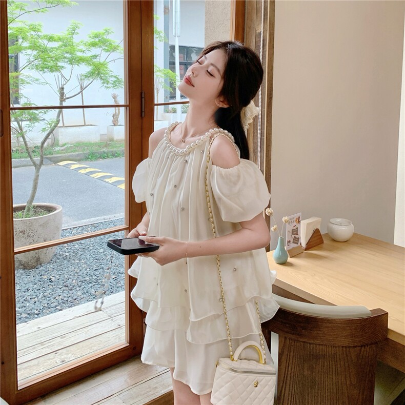 新款2239-P185-K275富家千金露肩泡泡珍珠挂脖镶钻套装,女装套装/套裙,网红馆