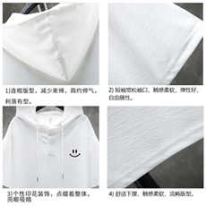 LD54204-P45连帽短袖t恤男大码胖子带帽五分袖中袖展架，男装T恤，电商A040A