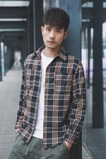 2021外景日系春季新大码男休闲翻领格子宽松纽扣衬衫C501-P45，男装衬衫，电商A001