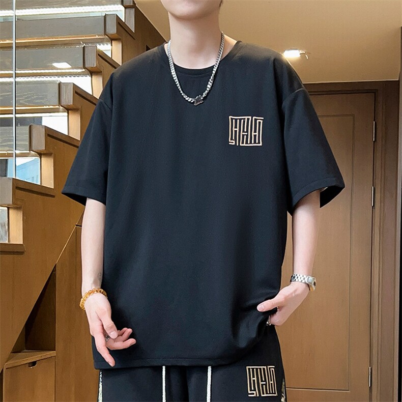 夏季男士短袖T恤刺绣圆领体恤上衣潮汗衫青年宽松A266-T177-P20,男装T恤,电商A266
