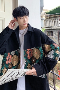 港风长袖衬衣男情侣大码M-5XL中性风刺绣潮长袖衬衫男CS9743P50图片