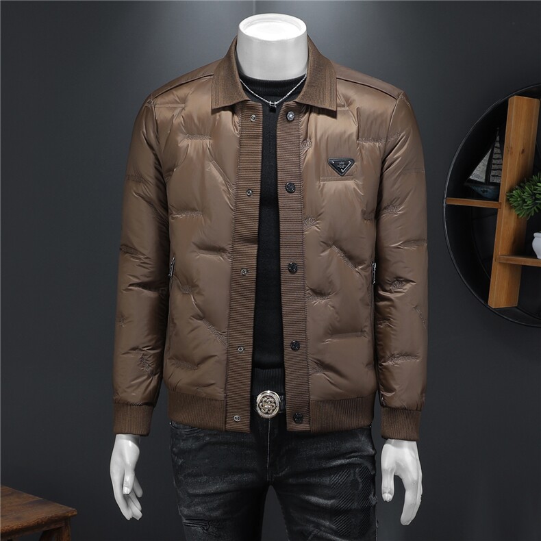 2025冬季男士90%白鸭绒翻领针织拼接羽绒服钱塘6036-Y8567P330，男装羽绒服，钱塘6036（原3026）