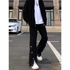 美式高街潮牌牛仔裤男宽松直筒水洗做旧排扣设计感微喇裤子NA645，男装牛仔裤，星座1116A（原606A-3）