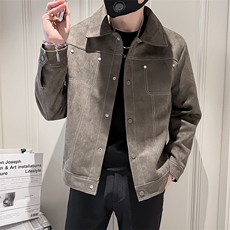 2025新款春季麂皮绒外套男韩版潮流翻领夹克A313-1-21136-P95，男装夹克，电商A313-1