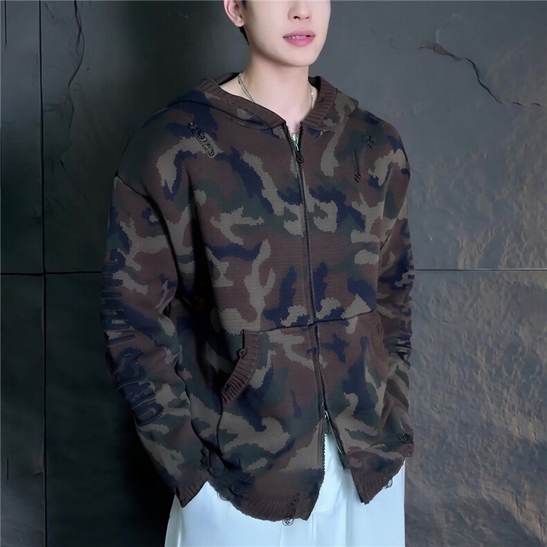 秋冬季慵懒时尚连帽外套男士迷彩宽松气质开衫上衣MY9226-P107，女装短外套，星座208-5