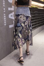 时尚拼接雪纺牛仔裙半身长裙沙滩裙送腰带，女装半身裙，美吧服饰