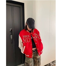 2025春季美式拼接撞色钉珠棒球服男女宽松百搭休闲夹克外套，男装夹克，星座506A