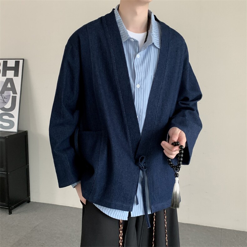 秋季日系长袖牛仔外套男女宽松百搭宽松无性别情侣开衫和服夹克潮,男装工装外套,星座909