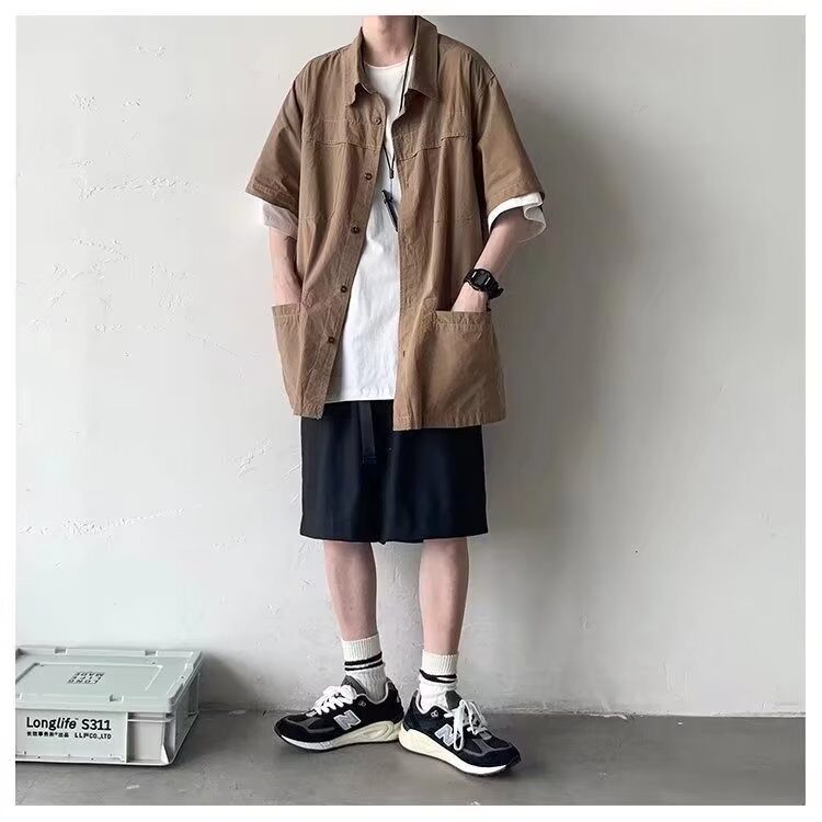 男新款宽松型纯色气质潮流夏季潮短袖青春流行文艺原宿衬衫XXG84,男装T恤,星座208-5