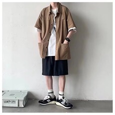 男新款宽松型纯色气质潮流夏季潮短袖青春流行文艺原宿衬衫XXG84，男装T恤，星座208-5