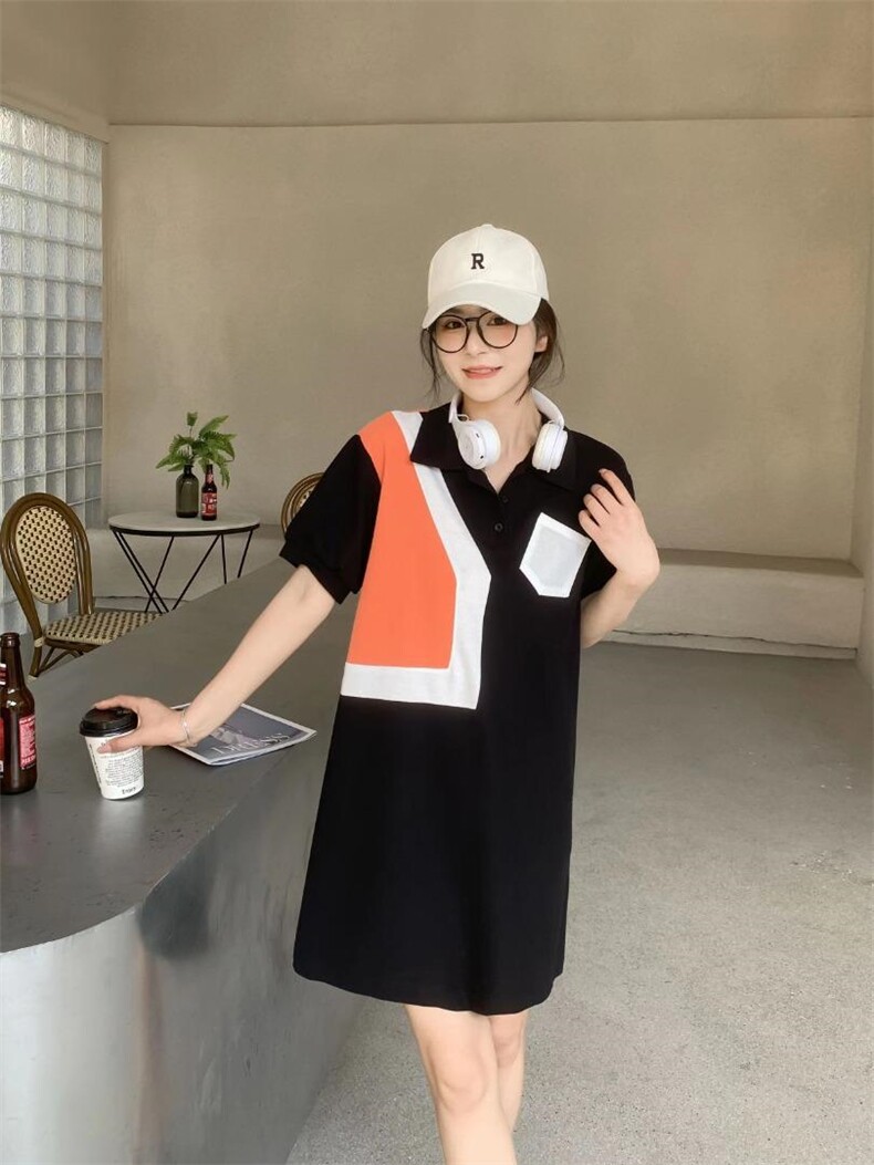 沐沐2022夏拼接POLO连衣裙！，女装连衣裙，沐·沐