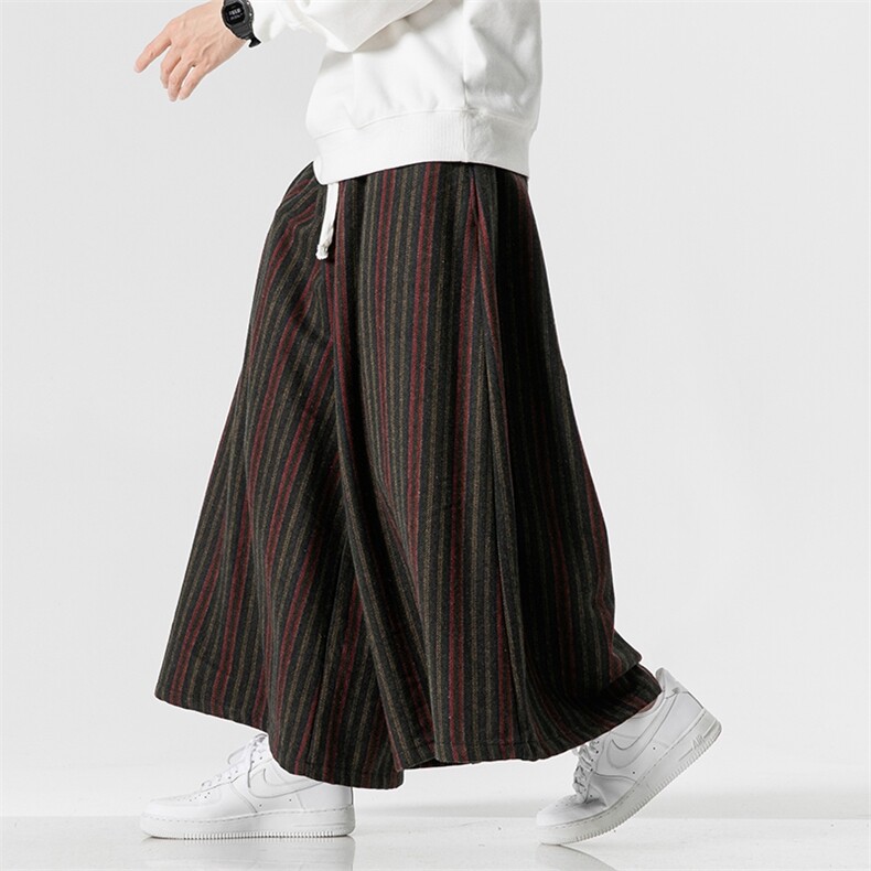秋冬 大码风加厚毛呢条纹休闲裤裙裤超宽阔腿裤日系 K246/P75图片