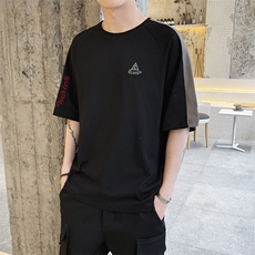 chic韩版短袖男夏季潮流插肩袖拼色圆领个性刺绣T恤上衣DS350TP25，男装T恤，电商A102