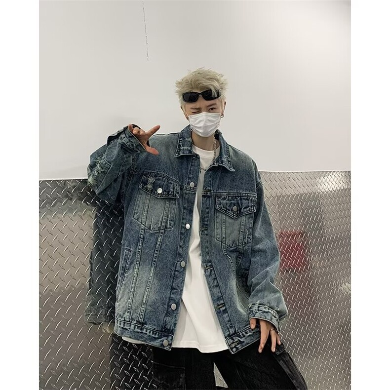 复古做旧破洞牛仔外套男春季2024新款宽松情侣休闲夹克8844/P75,男装工装外套,星座506