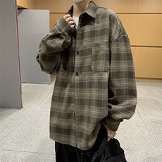 嘻哈格子衬衫男长袖韩版宽松潮流bf原宿风秋季外套CS01161-P63，男装衬衫，星座308B-1