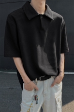 夏装2025新品300克重磅坑条翻领POLO衫男装夏季短袖T恤S403-特P38，男装T恤，电商A233-1