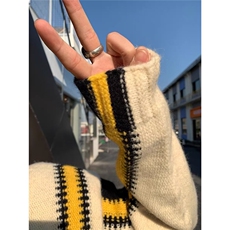 美式慵懒风oversize撞色条纹毛衣男女秋冬情侣高级感连帽针织外套，男装针织衫/毛衣，星座1210-1