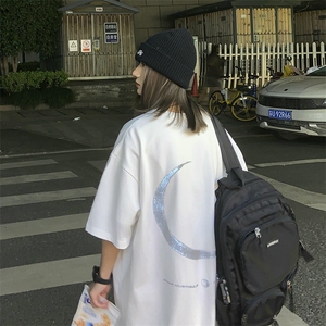 @女类夏季月亮短袖T恤ins潮流宽松青少年上衣情侣A071-9006-P30