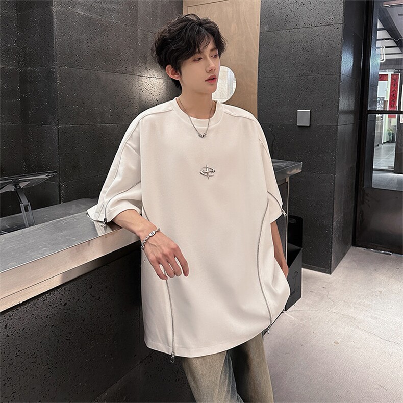 夏季宽松美式小众设计感拉链短袖潮半袖XZ808B-WH027-P48,男装T恤,星座808B