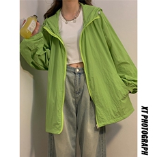 2025夏季新款纯色连帽宽松情侣防晒衣F169/P69，女装防晒衣，星座202-3