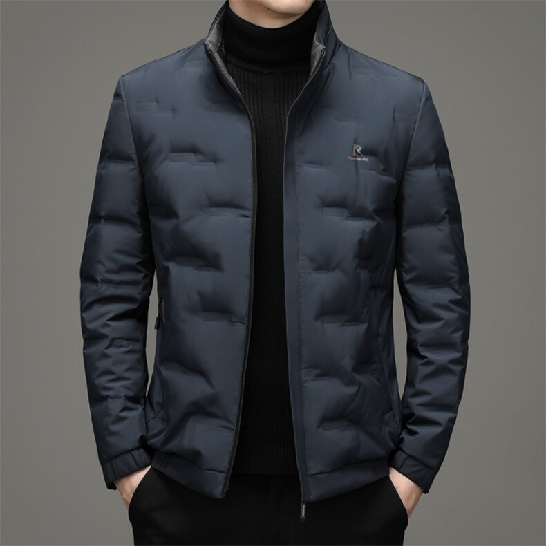 中年男立领羽绒服男短款冬装外套白鸭绒爸爸装上衣XX2189-P250，男装羽绒服，电商B212（原钱塘6029）