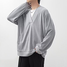 灰色基础款V领卫衣男女简约ins百搭休闲套头长袖体恤上衣W65，男装T恤，星座1116A（原606A-3）