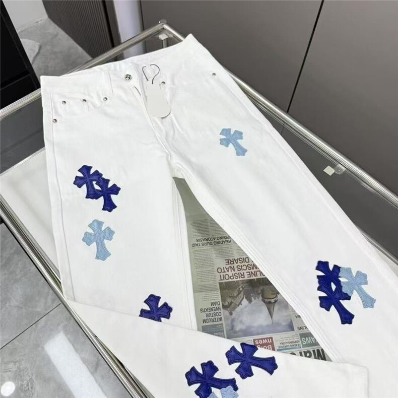1506-1/GB1060/P51宽松贴皮十字架男女水洗直筒百搭牛仔裤1图片