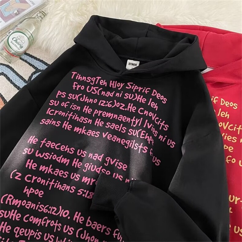 美式高街重磅连帽卫衣男女潮牌潮流字母印花帽衫 W6106 P45图片