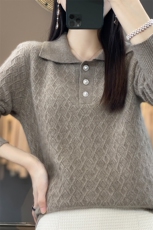 优雅气质秋冬必备高级简约经典翻领羊毛衫，女装羊毛衫，魅途羊绒