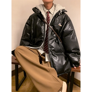 假两件连帽皮棉衣男宽松大码男士棉服潮棉袄外套A266-P02-P85图片