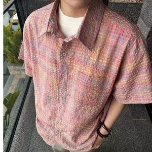 网络图 泡泡纱宽松休闲短袖衬衫图片