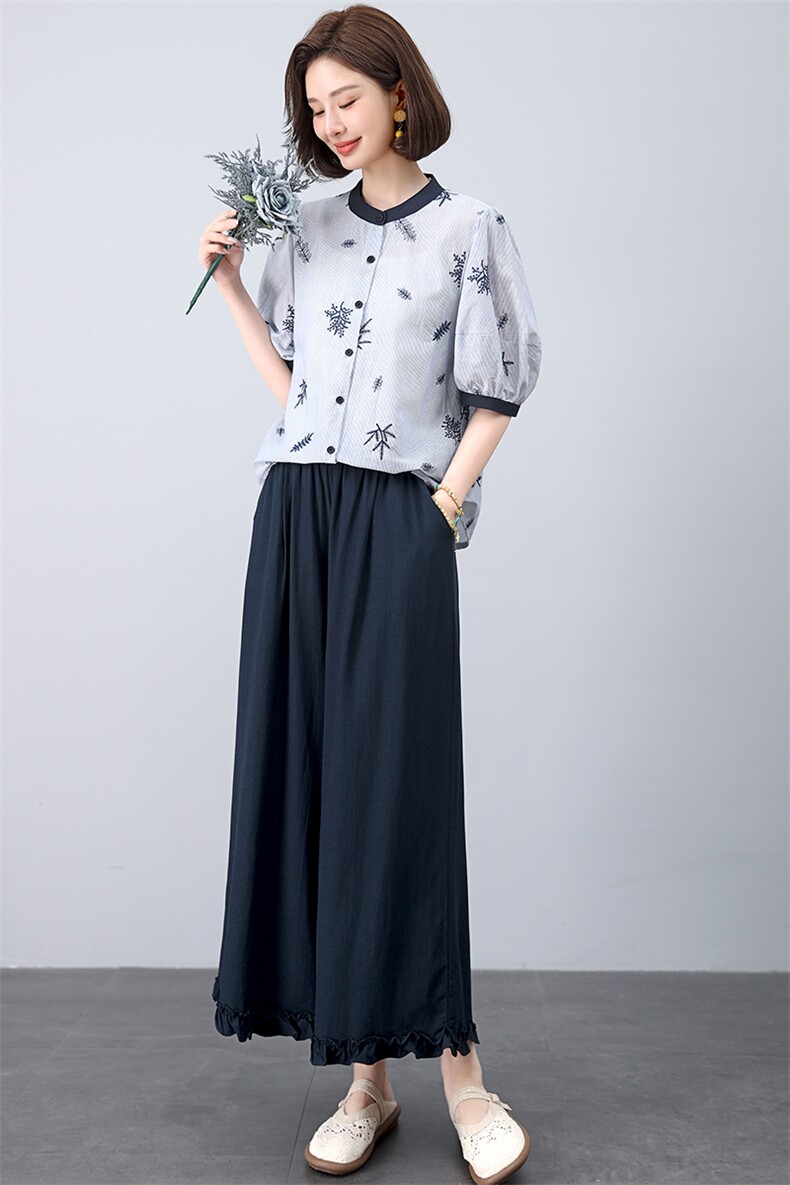 小个子纯棉刺绣小衫女夏季韩版休闲宽松年轻款妈妈薄款衬衫上衣潮,女装衬衫,江忆布依