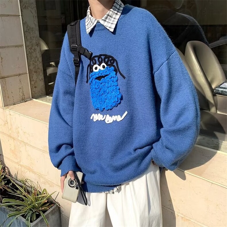 美式街头设计感圆领毛衣男慵懒风休闲针织衫MD001P60,男装针织衫/毛衣,星座1116-2