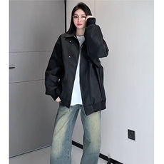潮流设计感假两件刺绣pu皮衣男女情侣装夹克潮牌春季美式外套，男装夹克，星座410-6（原星座1304-1）