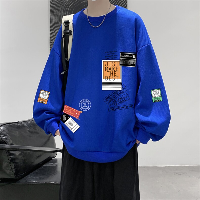 华夫格卫衣圆领卫衣男大码长袖t恤男外套HW76121-P30加绒款-P40,男装卫衣,电商A040