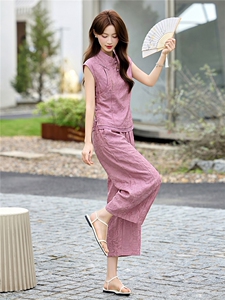 新中式提花套装女2026夏新款高级感时尚气质9分裤显瘦穿搭两件套图片