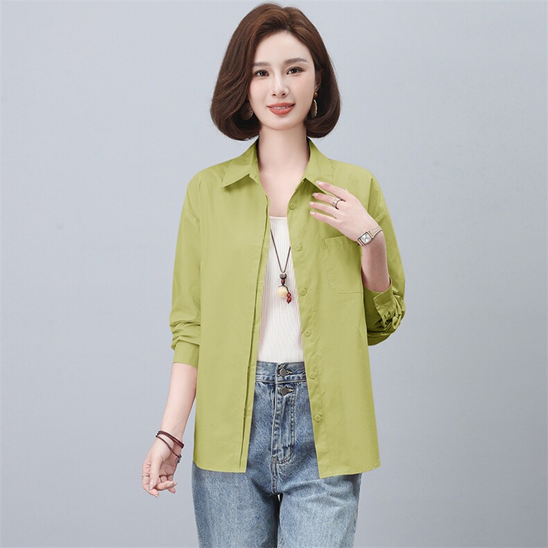 衬衫女大码棉开衫棉长袖9宽松简约时尚春季开衫衬衫,女装衬衫,曼沙奕珂