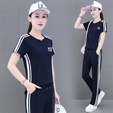 燕颉冰丝短袖运动套装女夏季2023时尚洋气夏天宽松休闲跑步两件套，女装套装/套裙，燕颉服饰
