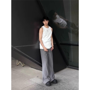 复古夏季潮牌重磅分割螺纹基础无袖T恤修身针织背心男女 TB02图片