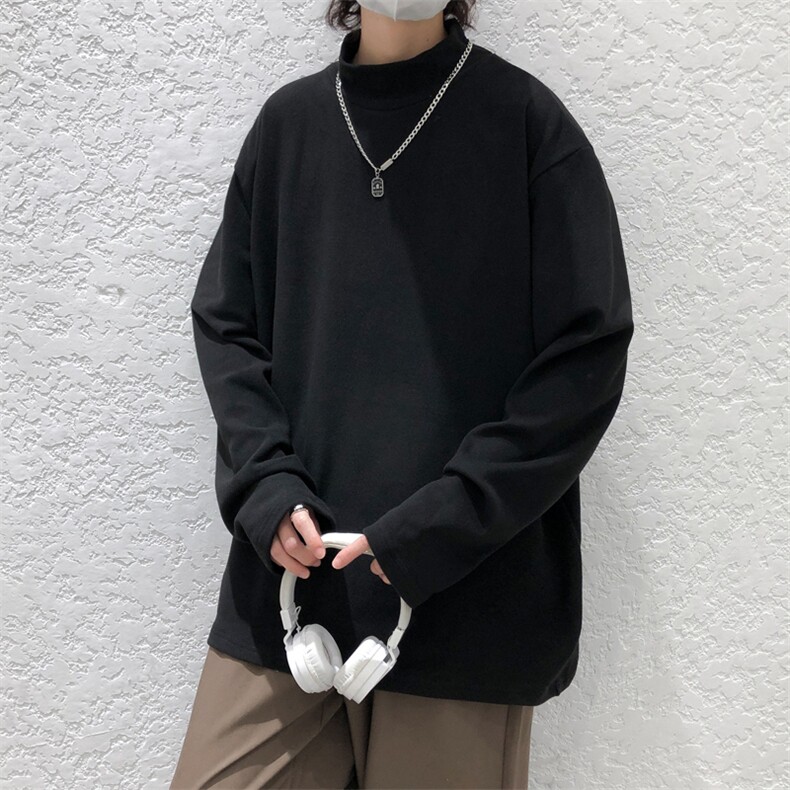 现货半高领德绒长袖T恤高领秋冬打底衫男宽松大码休闲T30-P35控59,男装T恤,电商A351
