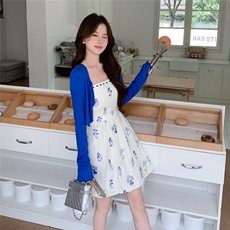 减龄氛围感甜美花苞吊带裙两件套2025年夏季纯色开衫气质绝美套装，女装套装/套裙，2D148