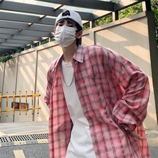 A793-P40薄款宽松ins潮流休闲衬衣外套小清新格子衬衫男女同款，男装衬衫，星座512-6