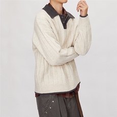 【005】假两件撞色POLO领毛衣百搭男翻领针织毛衫A079-M2543-P57，男装针织衫/毛衣，电商A079